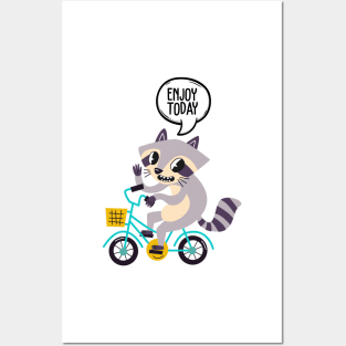 Raccoon Riding a Bicycle Posters and Art